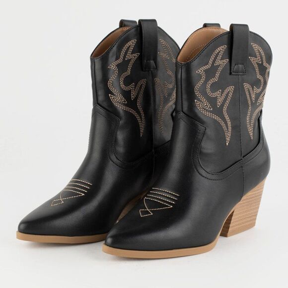 BLACK WITH BEIGE TRIM SHORT VERSION WESTERN BOOTIES - Picture 5 of 13